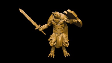 dracónido pesado continuar criatura proteger guata espada afilado arma capa guerrero combatiente juegos juguetes tablero 3d print model - Mito3D