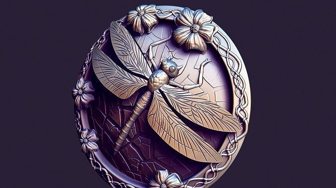 dragonfly medallion casting buckle profile pendant coulomb pendent gold silver jewelry jewellery jewel necklace printable brooch butterfly pendants 3D print model - Mito3D