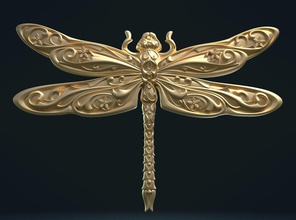 dragonfly relief insect jewelry wings badge fantasy embroidery pattern stylized baroque hobby diy 3d print model - Mito3D