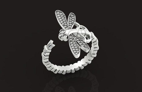 libélula anillo ajustable Talla 665 animales volar naturaleza joyería joya animal oro plata mariposa diamante adimensional diseño fantasía original elegante agraciado anillos 3d print model - Mito3D