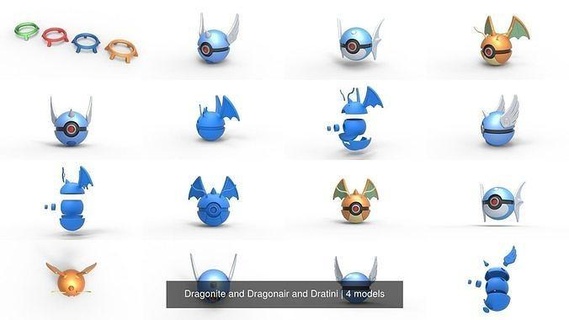 Dragonite Dragonair Dratini Pokeball Pokémon drucken druckbar Anime Drachen Fantasie Hobby DIY 3d print model - Mito3D