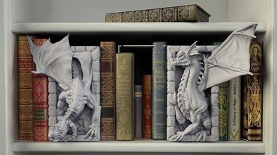 dragons bookend black book dragon fantasy green red white supportless blue adventure read dungeon library drake scenic librarian libraries games toys 3d print model - Mito3D