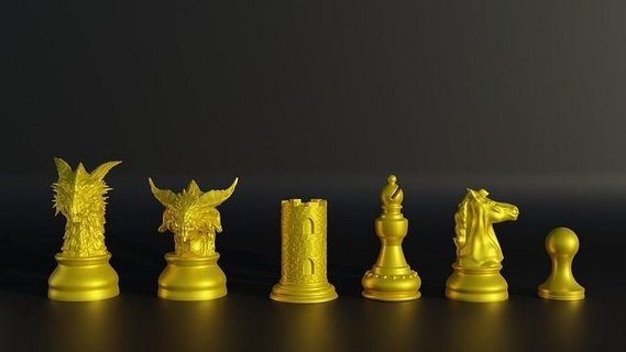 dragons figure chess set - 8 different pieces dragon dungeon fantasy character creature games game wild stl board monster king queen art toys 3d print model - Mito3D