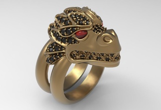 drakon cabeça anel ouro joalheria gema Rimond emal Dragão diamante prata arte 3d imprimível mágico jóias argolas 3d print model - Mito3D