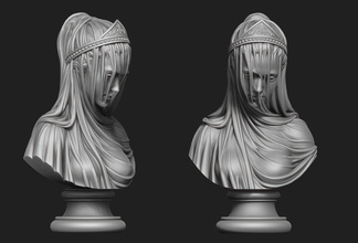 draperie buste portrait femelle tissu classique statue figure tête visage femme torse décor décoration bijoux marbre sculpture grec art sculptures 3d print model - Mito3D