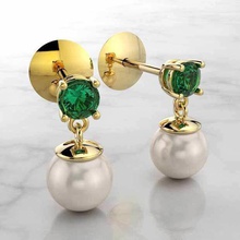 drop earrings pearl 6mm round shapeemerald jewelry gold gemstone emerald silver ladies fashion diamond 3d print model - Mito3D