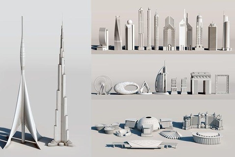 Dubai Horizont Sehenswürdigkeiten Sammlung Finanzcenter Unendlichkeit Yachthafen Messe Burj Khalifa Gurgeln dubairahmen atlantis Museum Metro unterschied wtc Emirate Türme Stadtbild Haus 3d print model - Mito3D