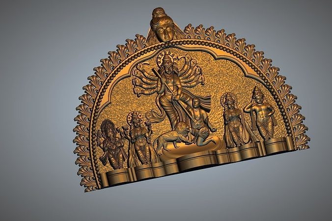 Durga terre hindou Dieu artcam cnc soulagement sculpture décoration religion antique réaliste carv porte décor meubles panneau hindugod Indien Seigneur Murti art 3D print model - Mito3D