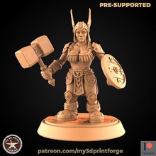 enano hembra lacayo enanos dnd pionero resina soportado miniatura modelo Warcraft Guau fantasía guerrero soldado Arte esculturas 3d print model - Mito3D