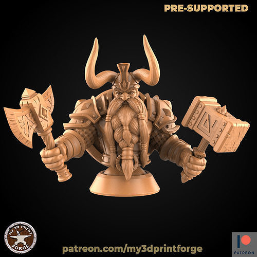 enano paladín busto enanos dnd pionero resina soportado miniatura modelo tumba Warcraft Guau fantasía guerrero arma Mazo hacha proteger escultura Arte esculturas 3D print model - Mito3D