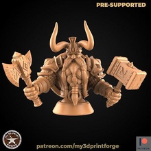 dwarf paladin bust dwarves dnd pathfinder resin supported miniature model tomb warcraft wow fantasy warrior weapon mace axe shield sculpture art sculptures 3d print model - Mito3D