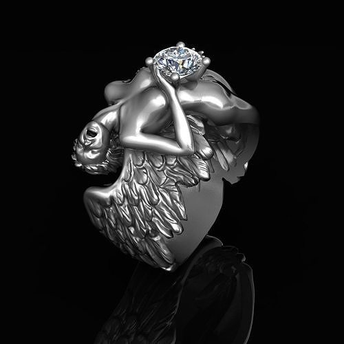 dying angels ring jewelry precious silver printable jewel diamond sterling angel death rings 3D print model - Mito3D