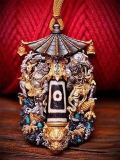 corazón talón viento trueno Dios colgante pendiente budista joyería joya plata imprimible oro brillante budismo chino colgantes 3d print model - Mito3D