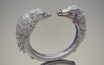 eagle-horse braslet gold silver beautifully jewellery fantasy man luxury eagle horse bracelet white jewel printable jewelry bracelets 3d print model - Mito3D