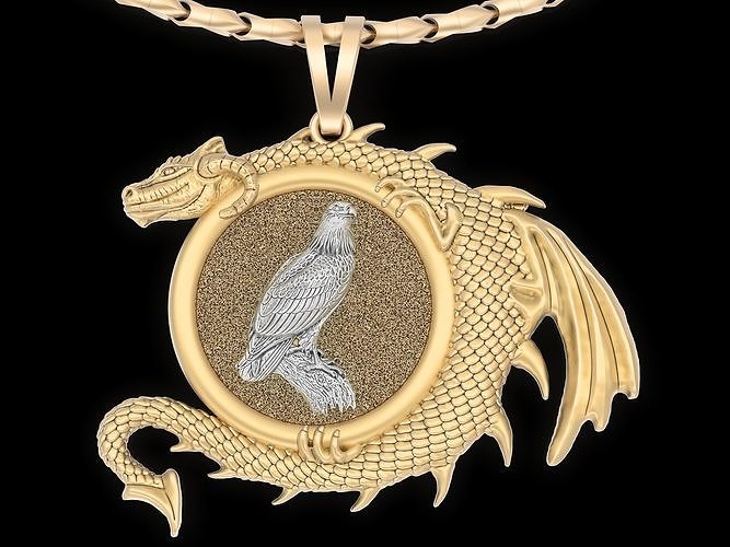 aquila Drago pendente gioielleria oro argento collana medusa serpente testa scultura arte statua stampabile moda platino sterlina bellezza nozze 3D print model - Mito3D