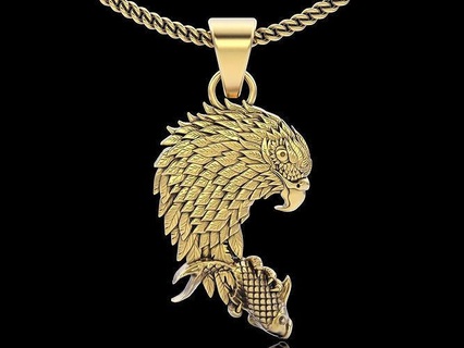 eagle hunting fish pendant gold printable jewelry 3d model silver zbrush design statue sculpture feather bird white sterling wedding fashion pendants 3d print model - Mito3D