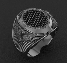 aigle homme bague bijoux conception mode or argent diamant anneaux 3d print model - Mito3D