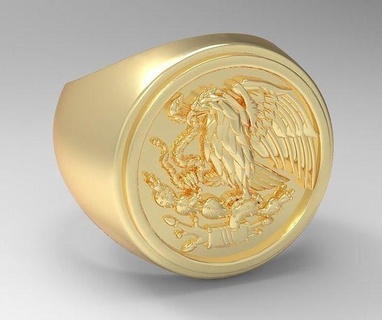 águila mexico sello anillo diamante oro plata pulsera joya joyería arete lujo diseño colgante pendiente collar imprimible anillos 3d print model - Mito3D