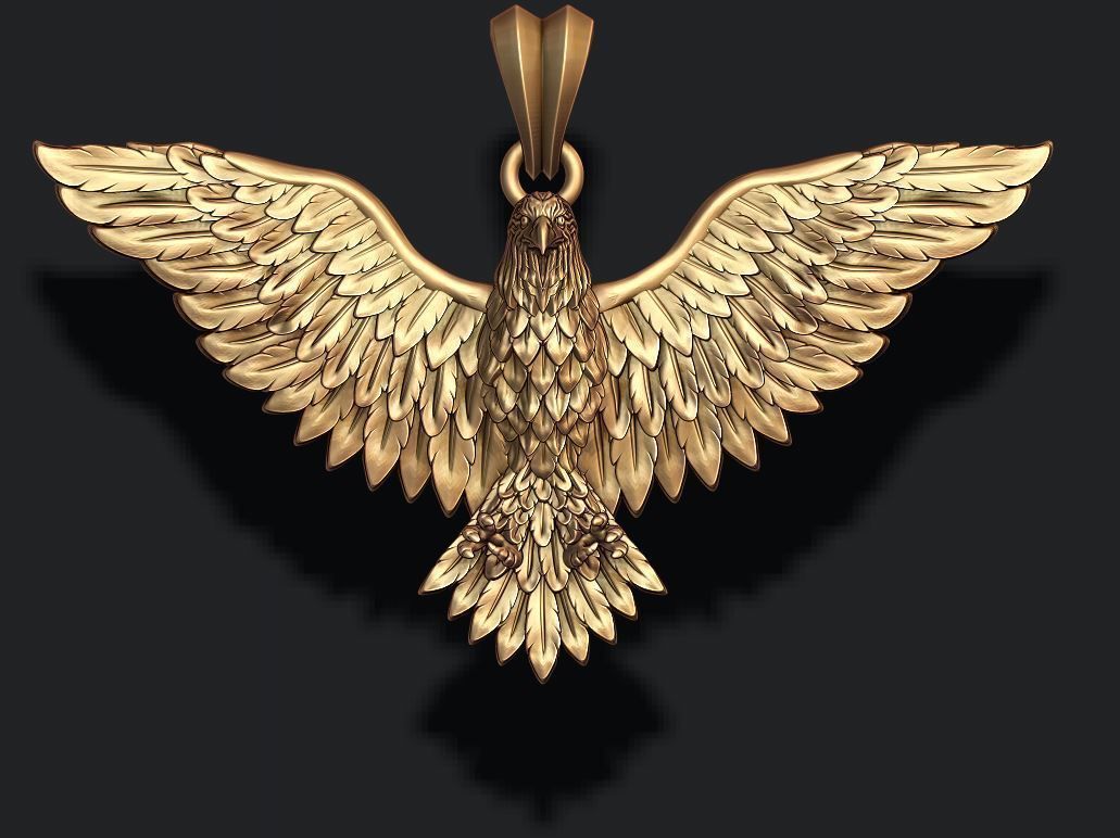 águila colgante pendiente 3d americano calvo garras halcón plumas vuelo volar cazar imperial joyería joya naturaleza depredador escultura salvaje alas animal colgantes 3D print model - Mito3D