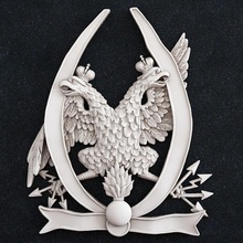 eagle ribbon coat of arms antique art decoration frame symbol picture skull luxury bone crown animal skeleton bird animals sculptures 3d print model - Mito3D