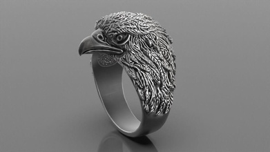 kartal yüzük gümüş yazdırılabilir mücevher takı ringeagle eaglehead yüzükler kuş altın tüyü 3d print model - Mito3D