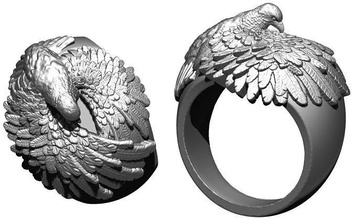 Aigle bague bijoux imprimable argent or gemme sterling calcul oiseau femme homme Masculin femelle cool cnc mode anneaux 3d print model - Mito3D