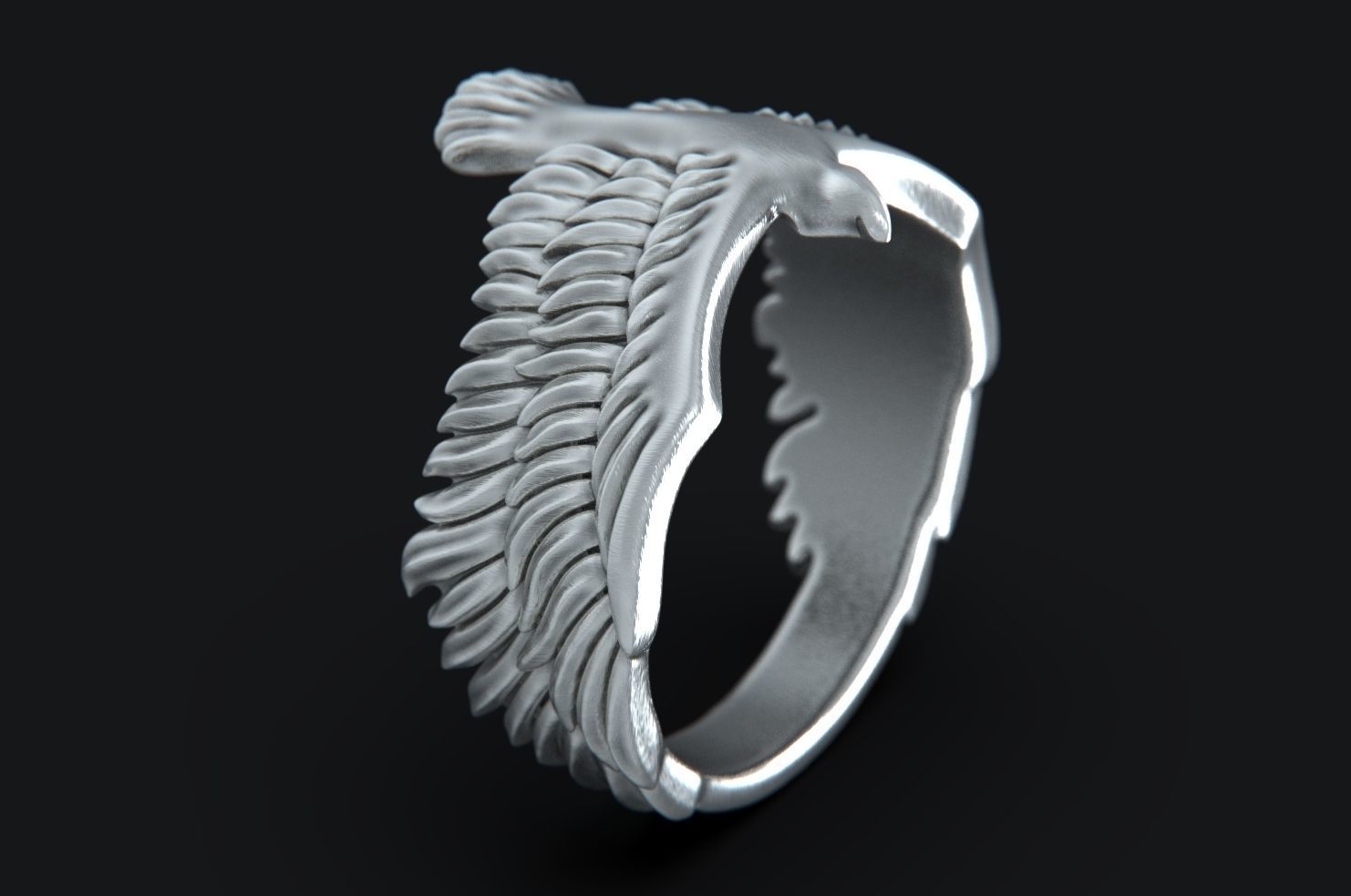 eagle ring jewelry band wedding fashion boho style bridal engagement etsy sterling golden jewellery female bird hawk falcon feather wing rings 3D print model - Mito3D