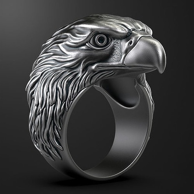 águila anillo 3d impresión modelo cabeza pájaro volar oro joya joyería naturaleza anillos plata 3d print model - Mito3D