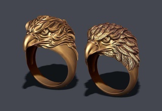 eagle ring pack gold head jewel jewellery jewelry nature pendant silver stone rings bird fly pendants predator necklace male 3d print model - Mito3D