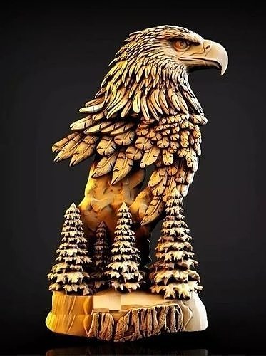 kartal heykelcik 3d model cnc oyulmuş yönlendirici Yazdır Amerikan hayvanlar kabartmalar canavar kuşlar dekor şahin tüyler avcılık madalyon doğa yırtıcı yazdırılabilir heykel vahşi kanat Aguila Sanat heykeller 3D print model - Mito3D