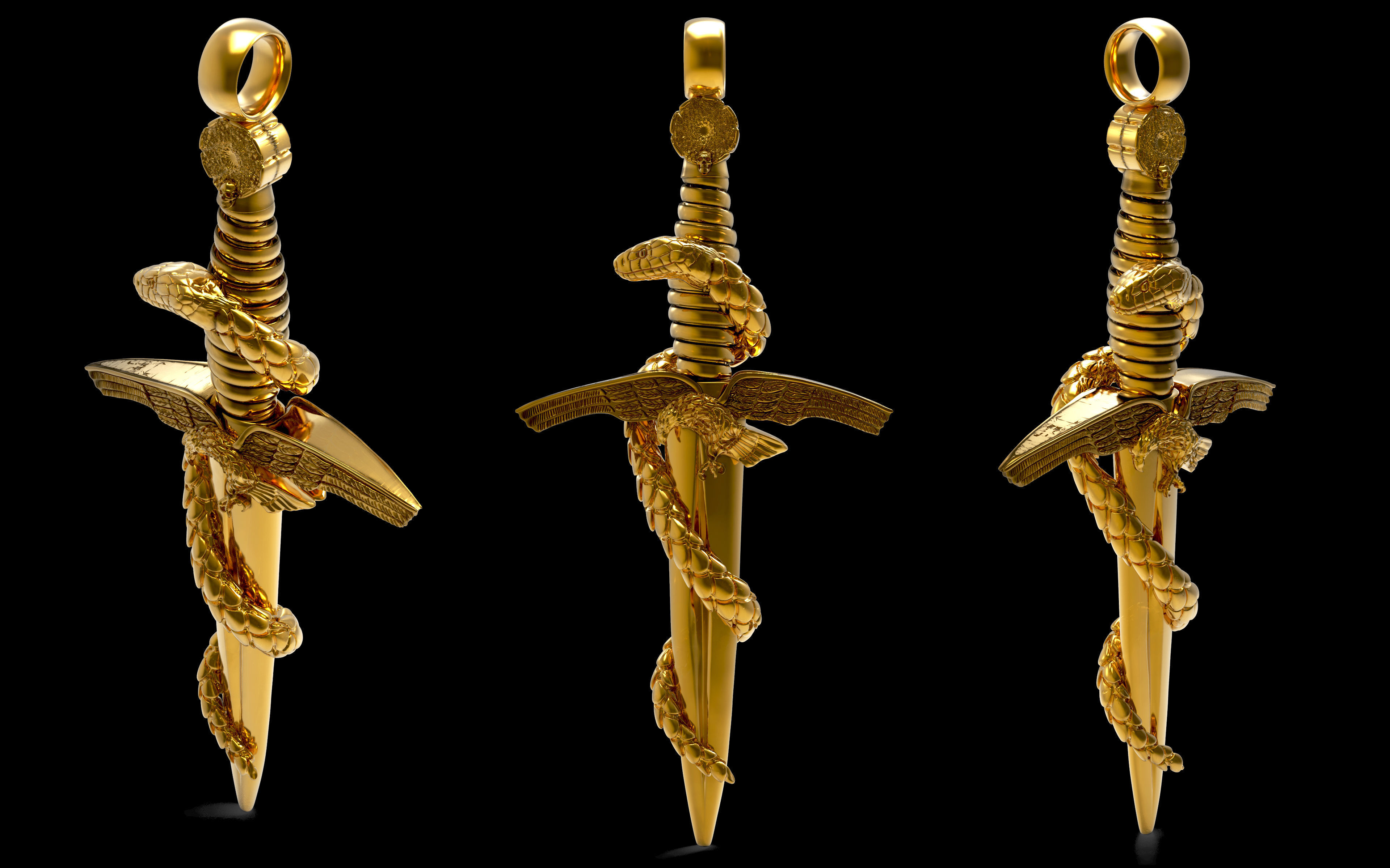 águila de sable la joyería los collares oro plata imprimible eagle serpiente espada aves animal 3D print model - Mito3D