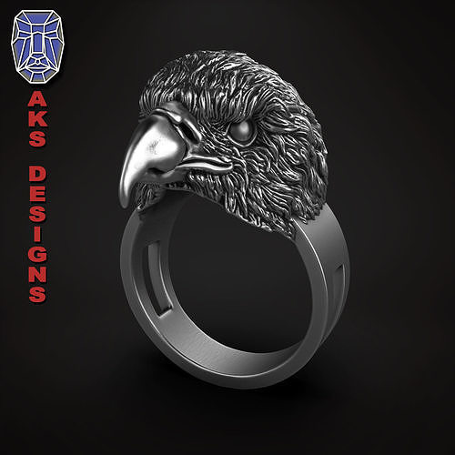 bird ring jewelry eagle version 1 jewel jewellery biker gang club riders fashion hawk animal fur feathers punk fancy jewelri skull rings pendants motorbike wildlife 3D print model - Mito3D