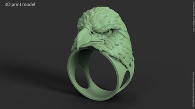 águia vol2 anel jóias ornamento jóia a moda pássaro peles penas de prata animais selvagem anéis 3d print model - Mito3D