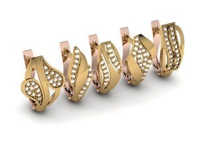 earring7 four gold rings diamonds earring jewelry silver printable diamond jewel jewellery gem earrings 3d print model - Mito3D