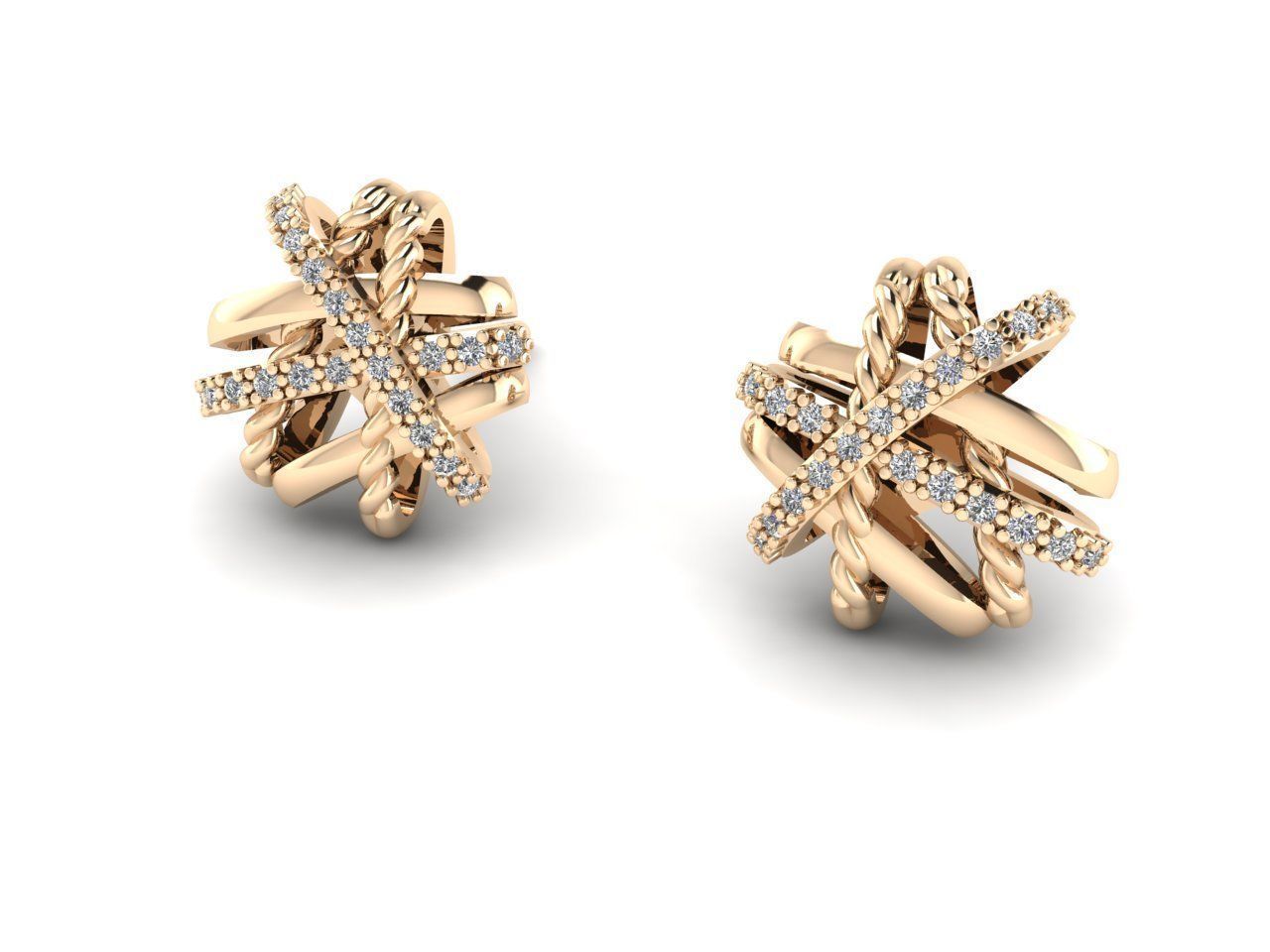 boucle d'oreille 10 david yurman ligne les diamants anneaux or de nouvelles style copie joyau bijoux mariage l'engagement la mode d'argent imprimable l'accessoire des boucles d'oreilles crossover 3D print model - Mito3D