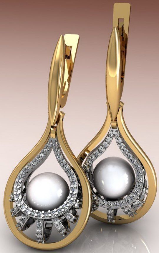 earring 20004 gold jewel jewellery jewelry earings diamond pearl earrings 3D print model - Mito3D
