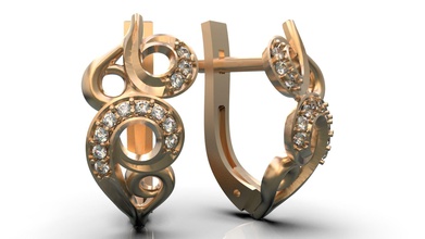 earring b0-3010116 jewelry gold silver fashion ring printable master model gem zircon fianite diamond vine leaves curls earrings 3d print model - Mito3D