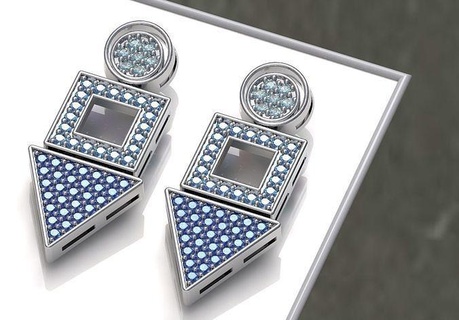 earring geometry gold silver diamond rubi luxo jewelry precious printabble brilliant gens esmerald sapphire earrings 3d print model - Mito3D