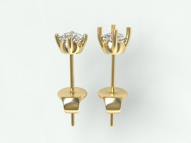 boucles d'oreilles-6mmgem bijoux earrrings simple le diamant gem blanc de mariage des fourches 3dprint d'oreilles 3D print model - Mito3D