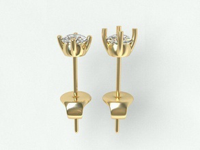 boucles d'oreilles-6mmgem bijoux earrrings simple le diamant gem blanc de mariage des fourches 3dprint d'oreilles 3d print model - Mito3D