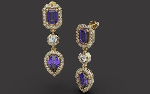 boucles d'oreilles 0071 or argent diamant bijou bijoux imprimable platine brillant lux monde femmes émeraude poire mode gemme conception 3d print model - Mito3D