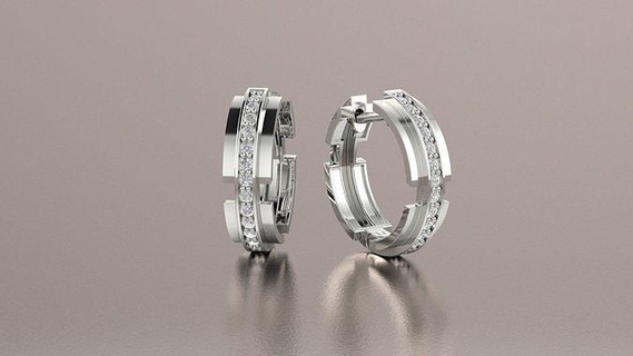 Ohrringe 3d drucken Modell Diamant Band Schmuck Gold Hochzeit Silber Platin Juwel brillant Ohrring Mode Schönheit Sterling Ring Armband 3d print model - Mito3D