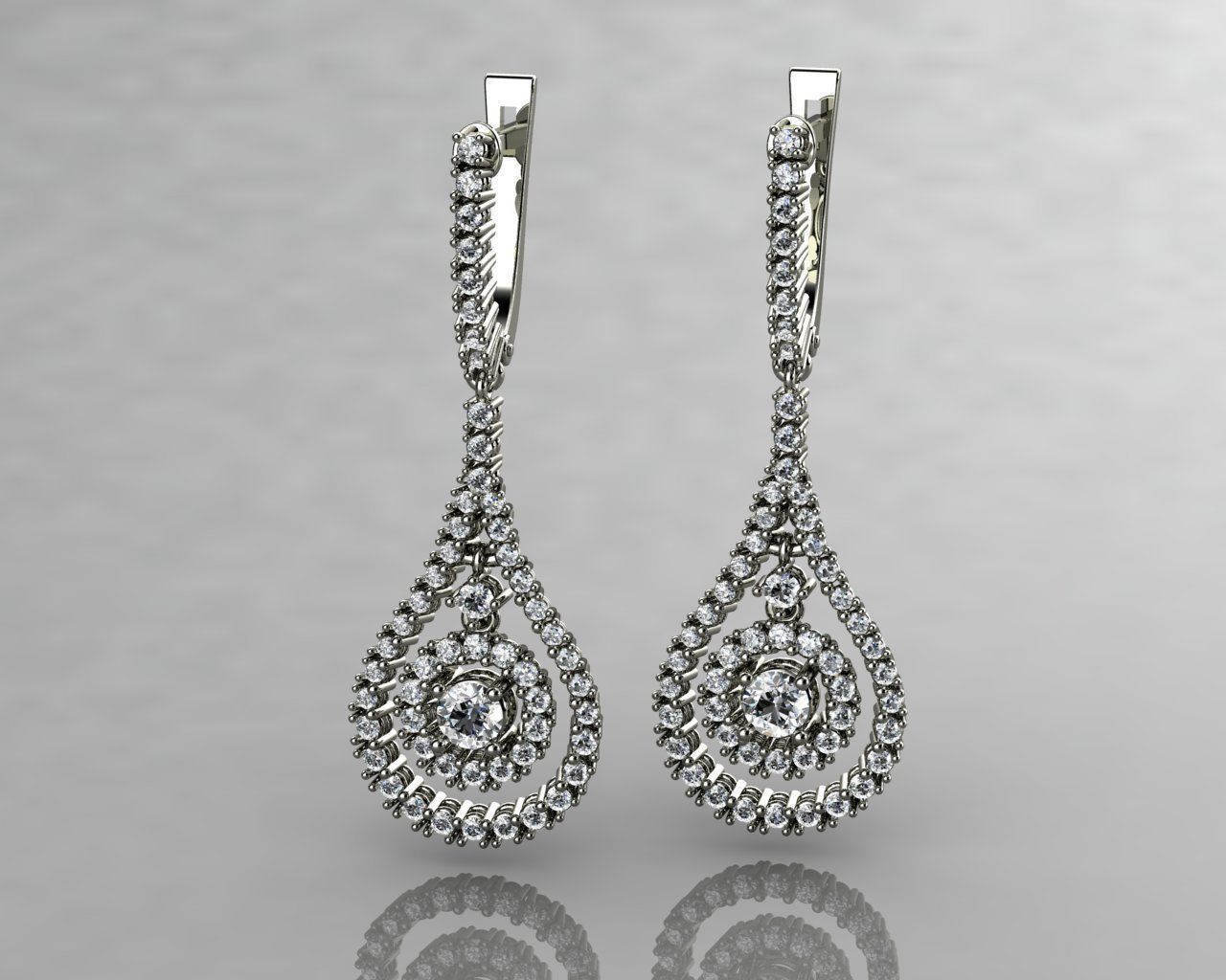 boucles d'oreilles diamant en or bijoux le de l'engagement platine brillant des 3D print model - Mito3D