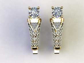 boucles d'oreilles de la grille des or le diamant 14k 28k mode pierre luxe shinning d'argent platine bijoux verrouillage élégant 3d print model - Mito3D