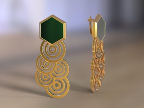 earrings hexagon gem circles jewelry jewel earring gold 3dmodel 3dprint printable prototype 3djewel 3dwax wax 3dprintmodel printjewel 3dearring brilliant sexangel wheel 3d print model - Mito3D