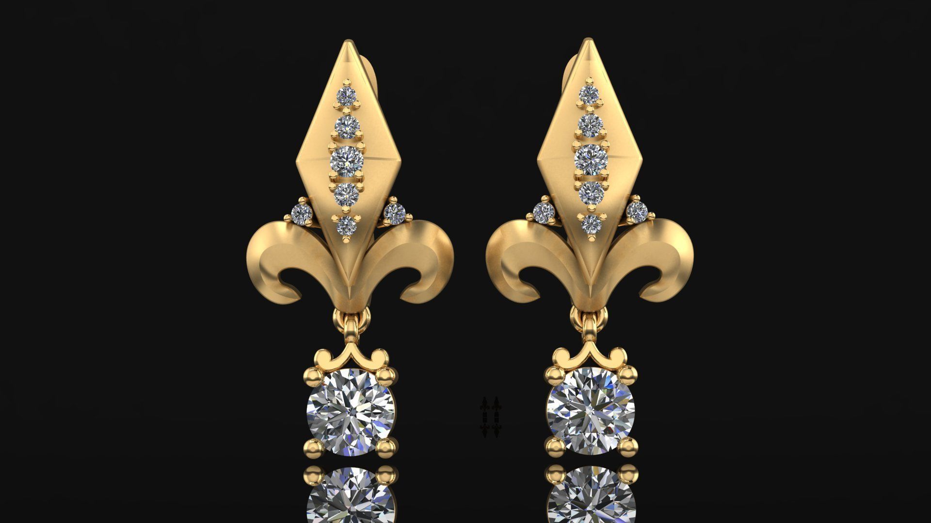 earrings lily diamonds luxury gold jewelry printable silver stone creative printer 3d platinum modern 3djewelry jewellery gem marquis fashion 3D print model - Mito3D