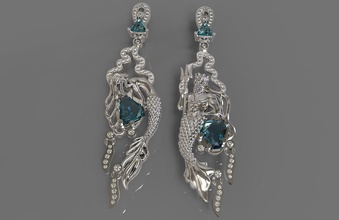 earrings mermaid neptune juwelry juwelery jewellery jewelry gold silver gem gems diamonds emerald amethist zbrush sculpt rhino neptun platinum ruby 3d print model - Mito3D