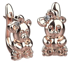 aretes de panda chica teddy oso peluche la joyería anillo compromiso adorno del oro plata el platino niña 3d print model - Mito3D