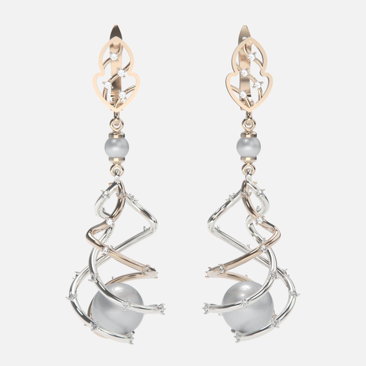 pendientes perlas oro joyería joya plata perla 3dearrings 3dprint 3dmodel 3djewelery ilustración 3d lujo tecnología 3D print model - Mito3D