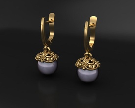 orecchini perle oro gioielleria stampabile splendente sfera perla gioiello gioielli gemma moda argento donne figlia classico squillare vintage design d'oro 3d print model - Mito3D